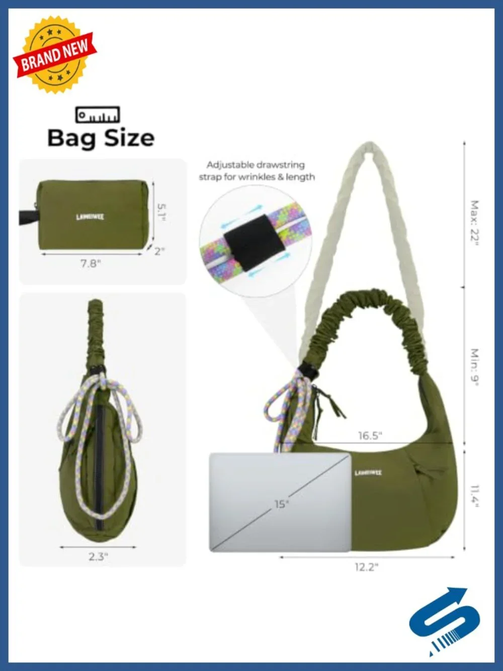 Nylon Crescent Hobo Crossbody Bag, Slouchy Shoulder Handbag, Lightweight